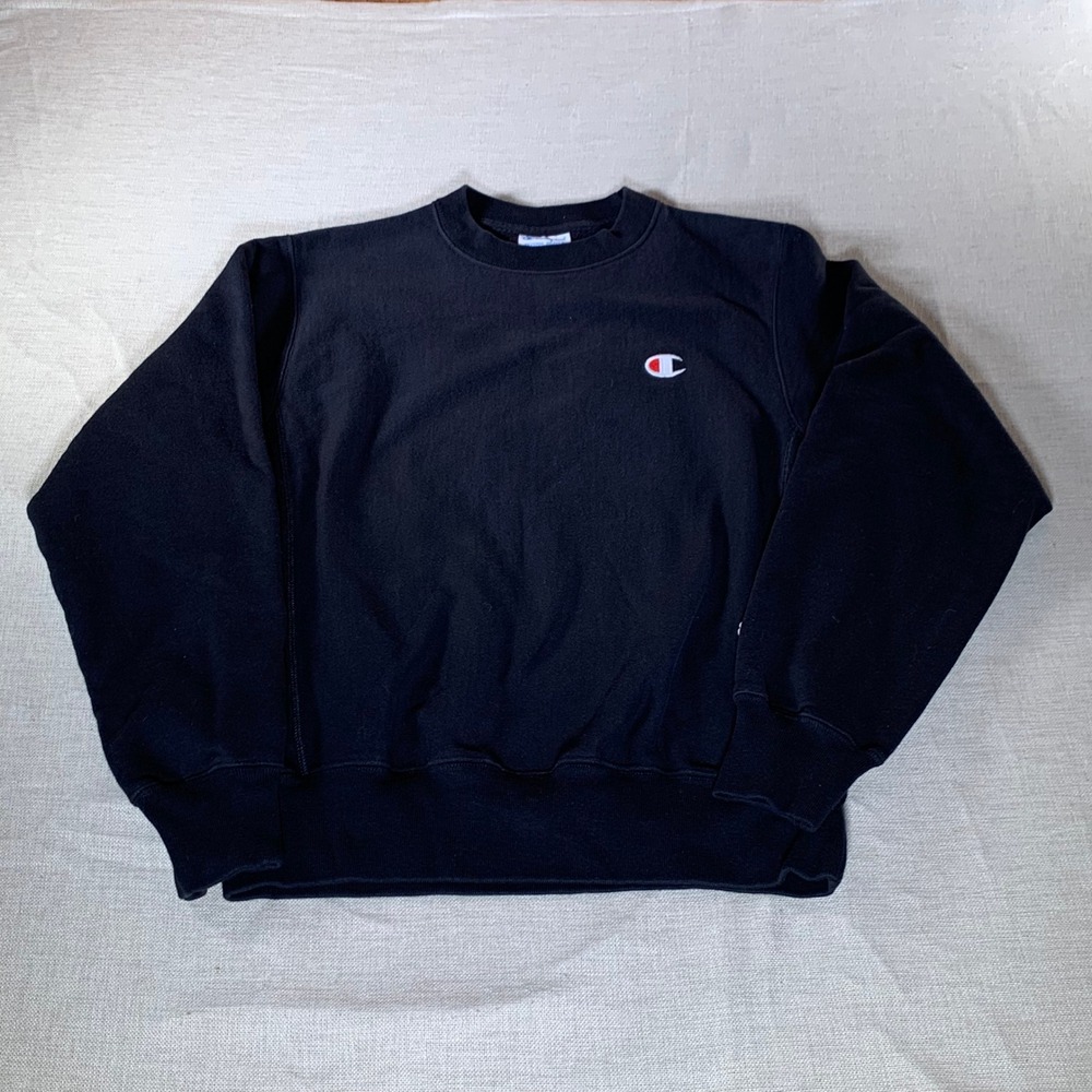 Champion Reverse Weave Crewneck Sweatshirt‎ Black Small Logo Spellout